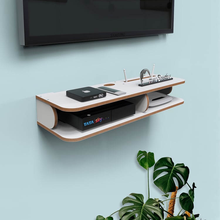 HOME SPARKLE Double Shelf Set Top Box and WiFi Router Holder - White