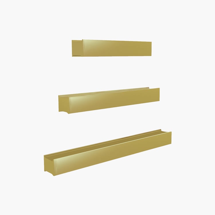 HOME SPARKLE Set of 3 Floating Wall Shelves - Gold