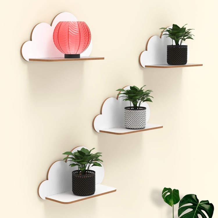 HOME SPARKLE Set of 4 Cloud Floating Wall Shelves - White