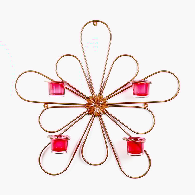 HOME SPARKLE Metal and Glass Floral Multi Wall Votive Holder