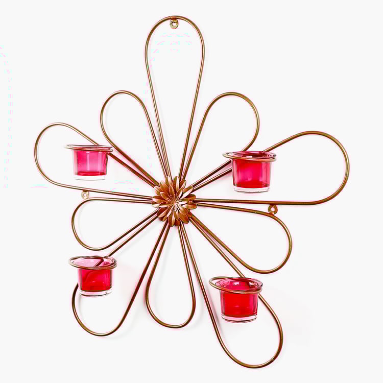 HOME SPARKLE Metal and Glass Floral Multi Wall Votive Holder