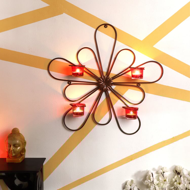 HOME SPARKLE Metal and Glass Floral Multi Wall Votive Holder
