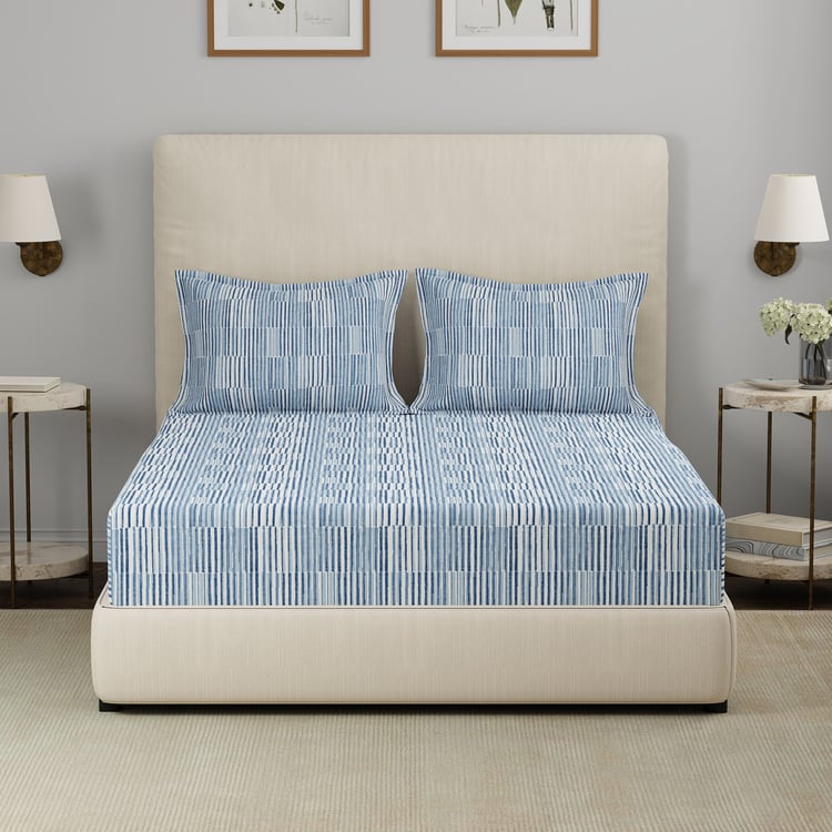 MASPAR Hermosa Eclectic Garden Cotton Stripes 3Pcs Super King Bedsheet Set