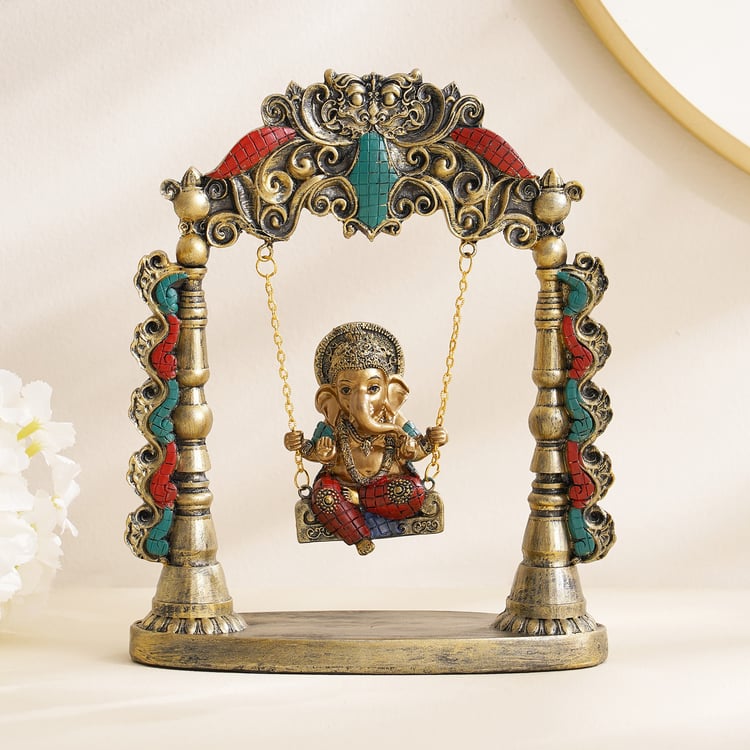 Alpana Checks Polyresin Ganesha on Swing Figurine
