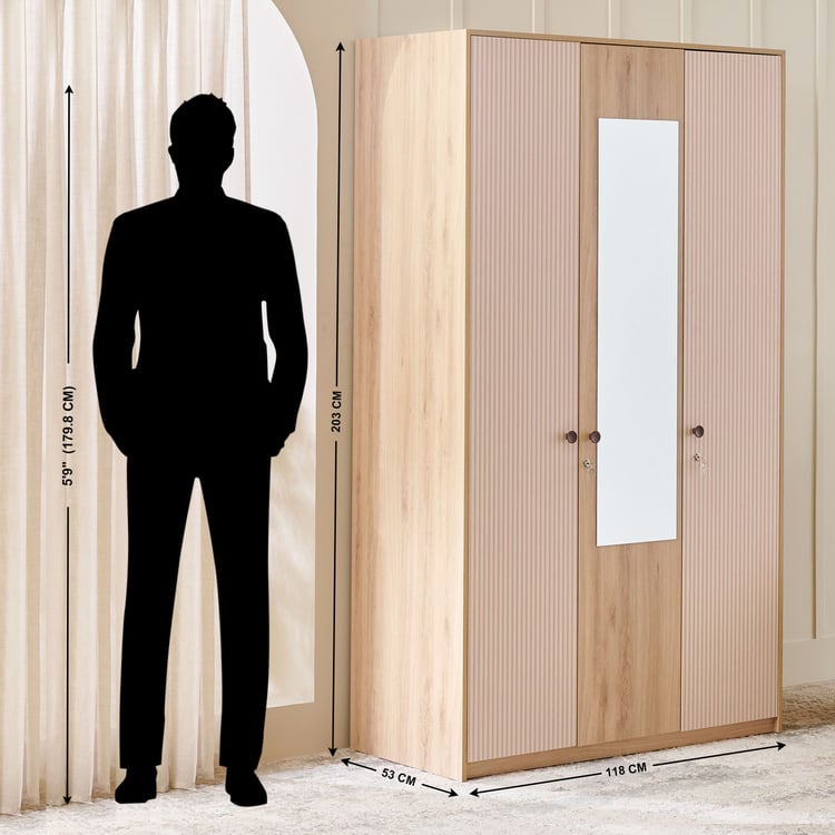 Lexus 3-Door Wardrobe with Mirror - Brown