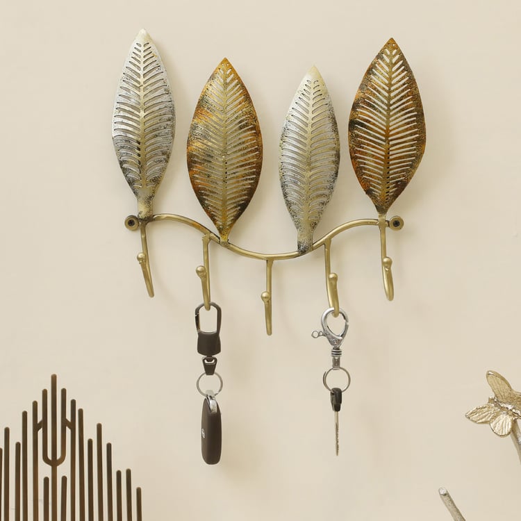 VEDAS Metal Ginko Leaf Decorative Multi Wall Hooks