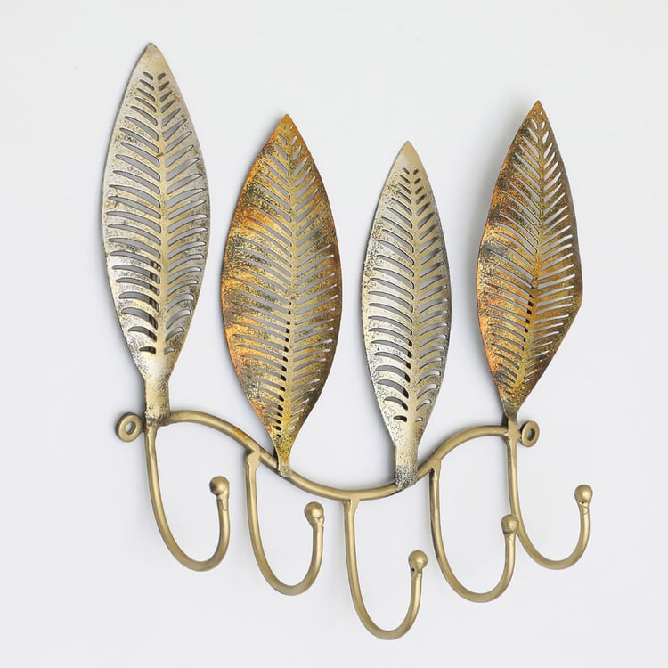 VEDAS Metal Ginko Leaf Decorative Multi Wall Hooks