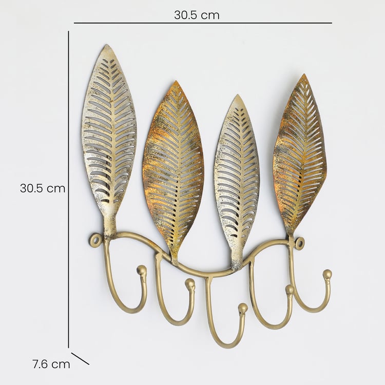 VEDAS Metal Ginko Leaf Decorative Multi Wall Hooks