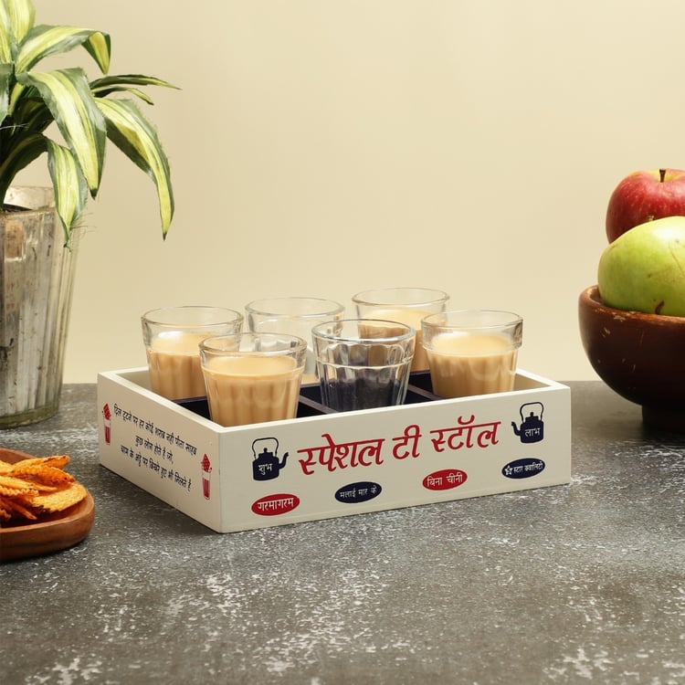 EK DO DHAI Set of 6 Cutting Chai Glasses with Tray - 60ml