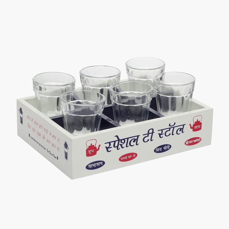 EK DO DHAI Set of 6 Cutting Chai Glasses with Tray - 60ml