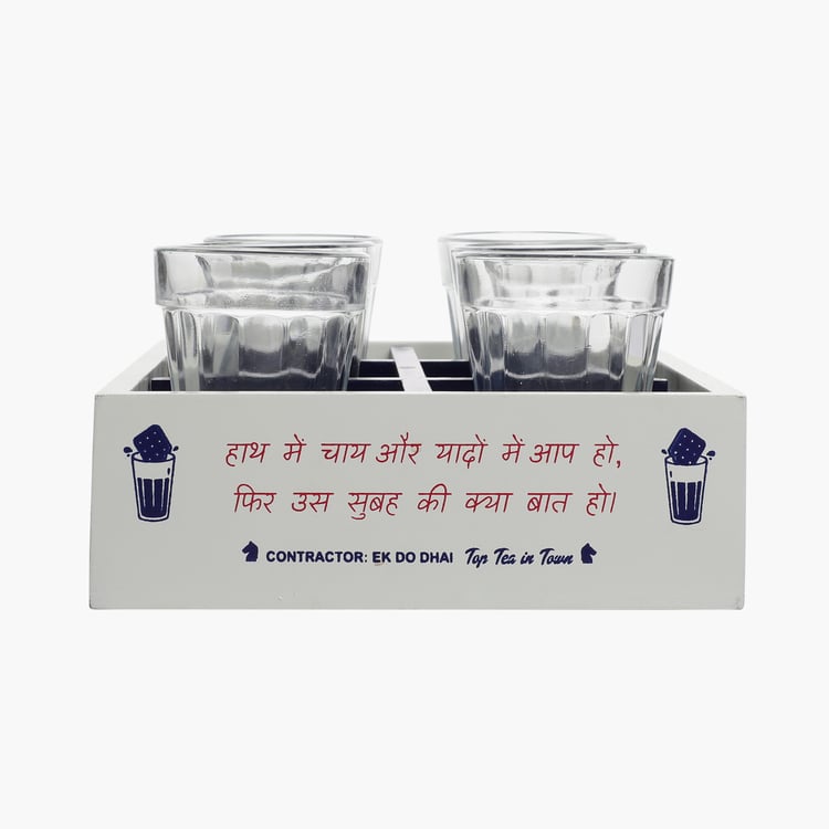 EK DO DHAI Set of 6 Cutting Chai Glasses with Tray - 60ml