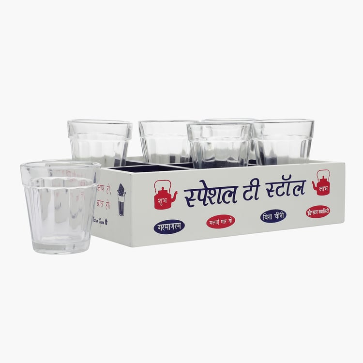 EK DO DHAI Set of 6 Cutting Chai Glasses with Tray - 60ml