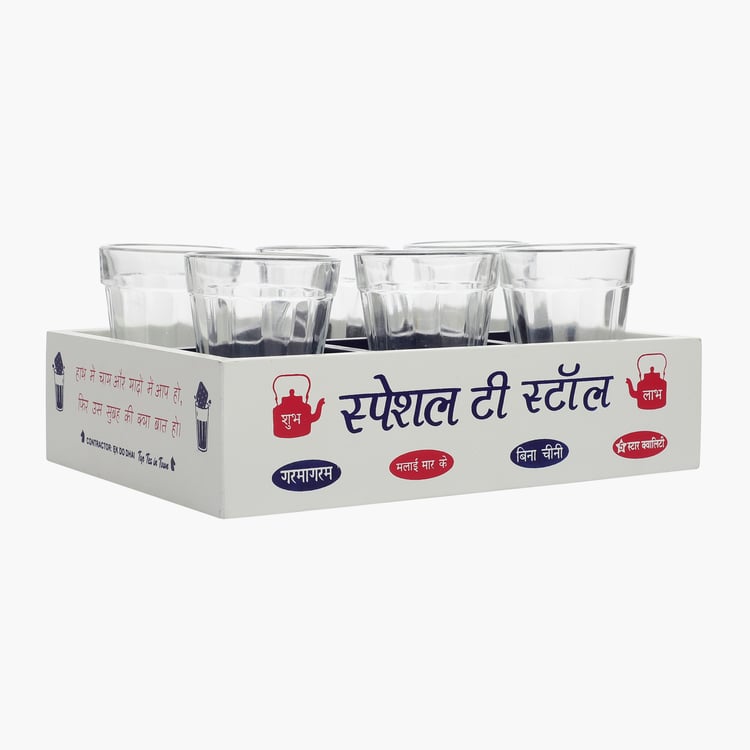 EK DO DHAI Set of 6 Cutting Chai Glasses with Tray - 60ml