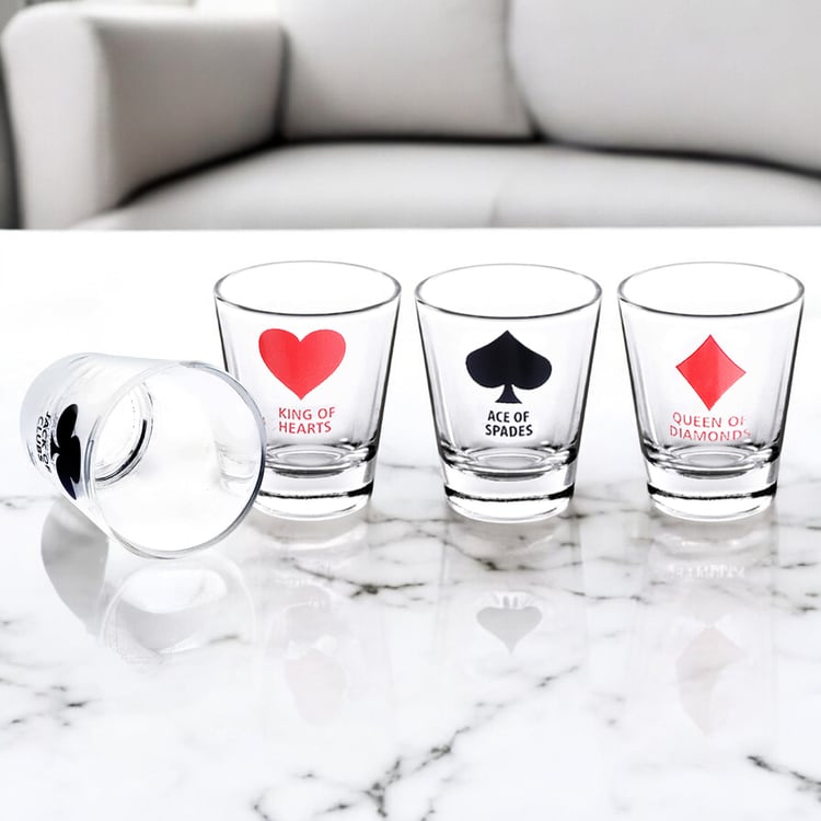 EK DO DHAI Set of 4 Printed Shot Glasses - 60ml