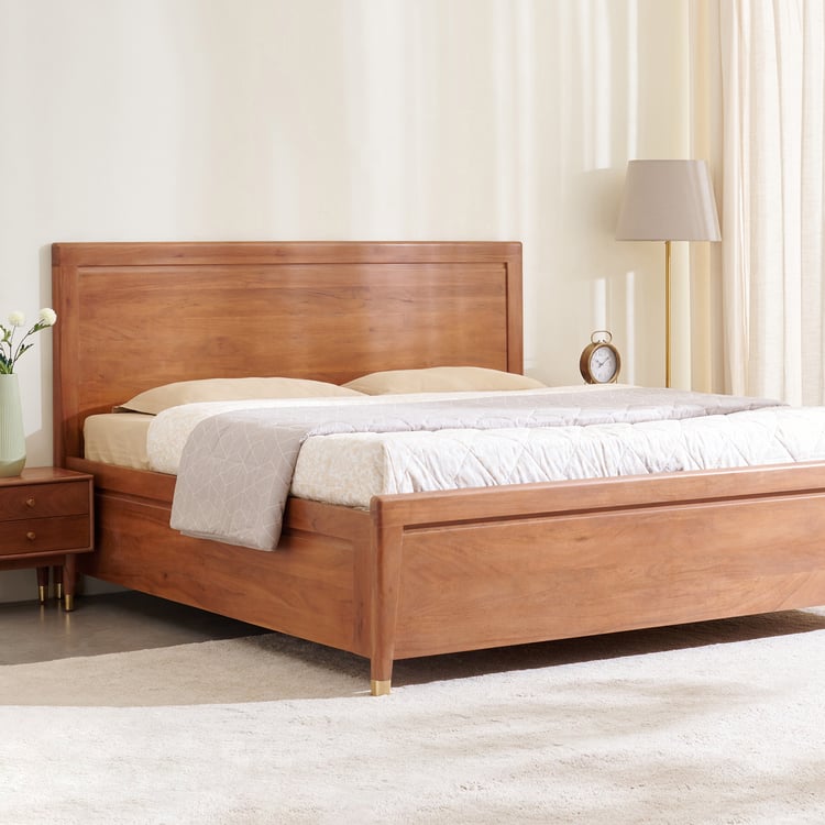 Amanda Jade Acacia Wood King Bed with Hydraulic Storage - Brown