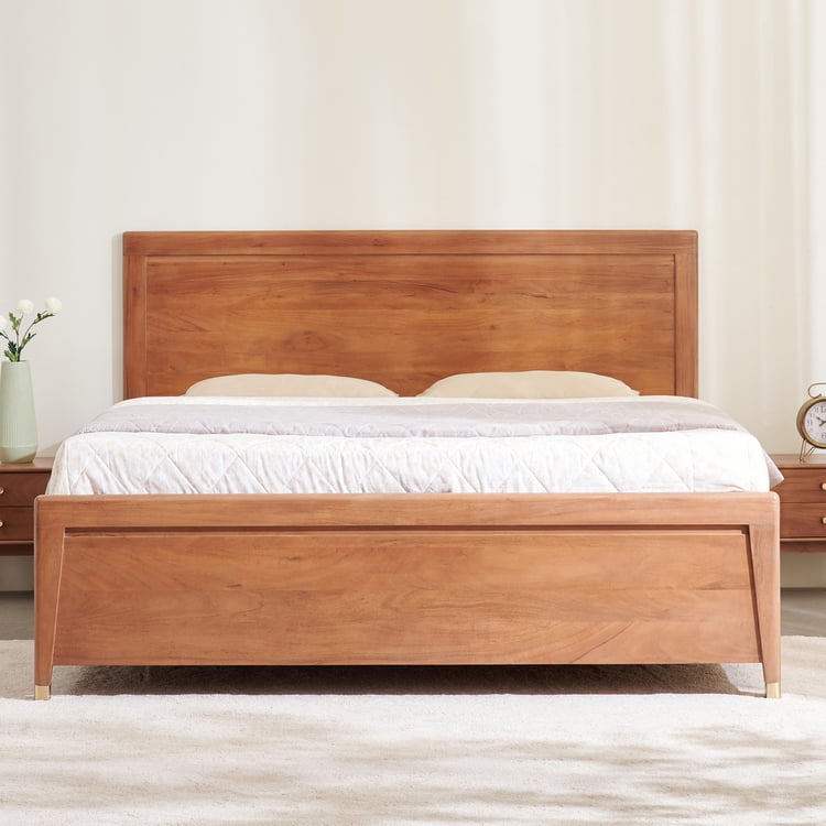 Amanda Jade Acacia Wood King Bed with Hydraulic Storage - Brown