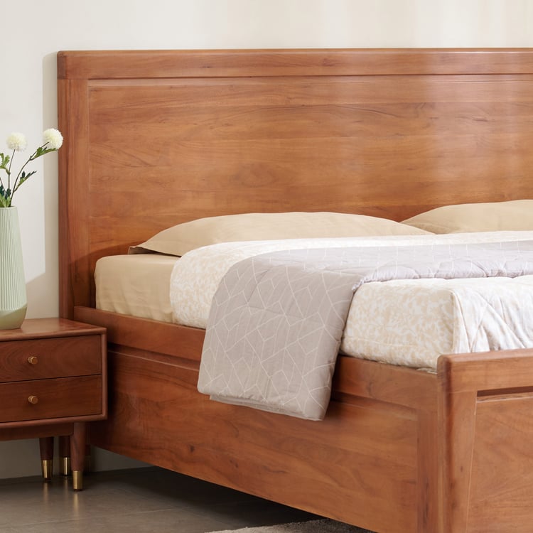 Amanda Jade Acacia Wood King Bed with Hydraulic Storage - Brown