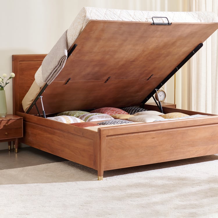 Amanda Jade Acacia Wood King Bed with Hydraulic Storage - Brown