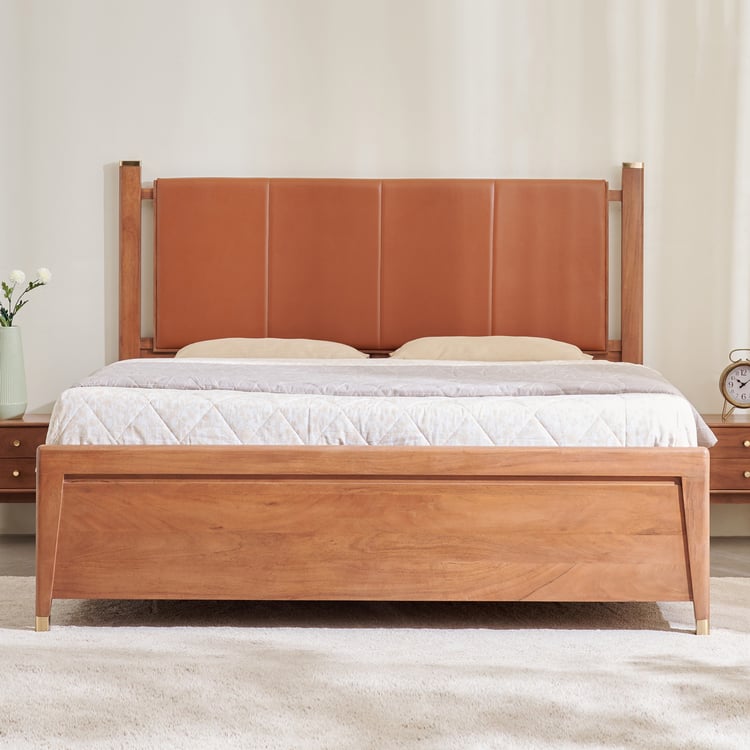 Amanda Opal Acacia Wood King Bed with Hydraulic Storage - Brown