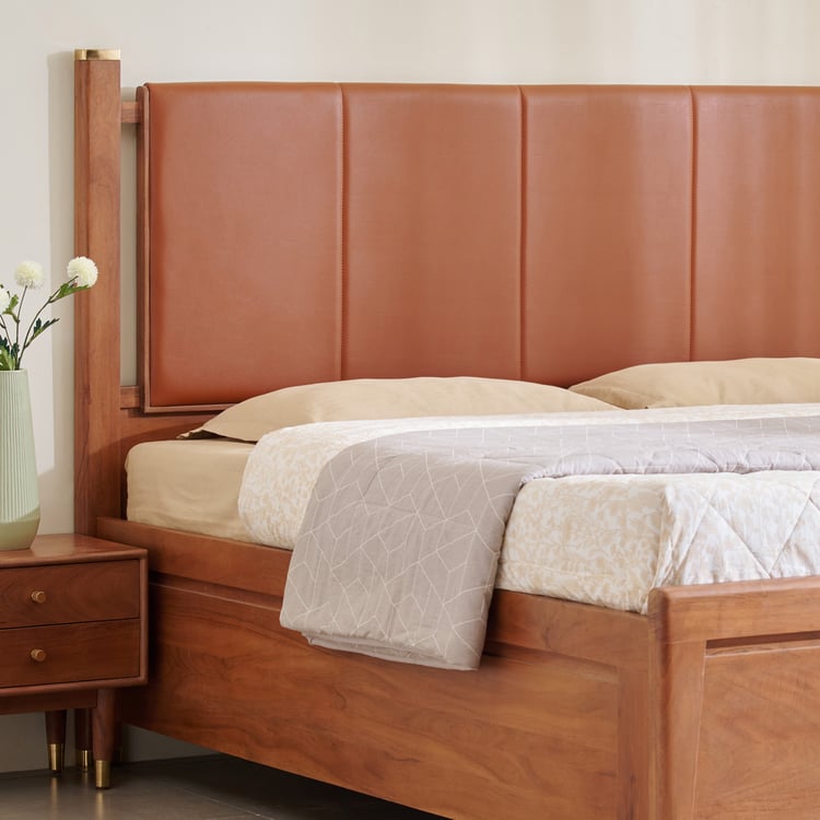 Amanda Opal Acacia Wood King Bed with Hydraulic Storage - Brown