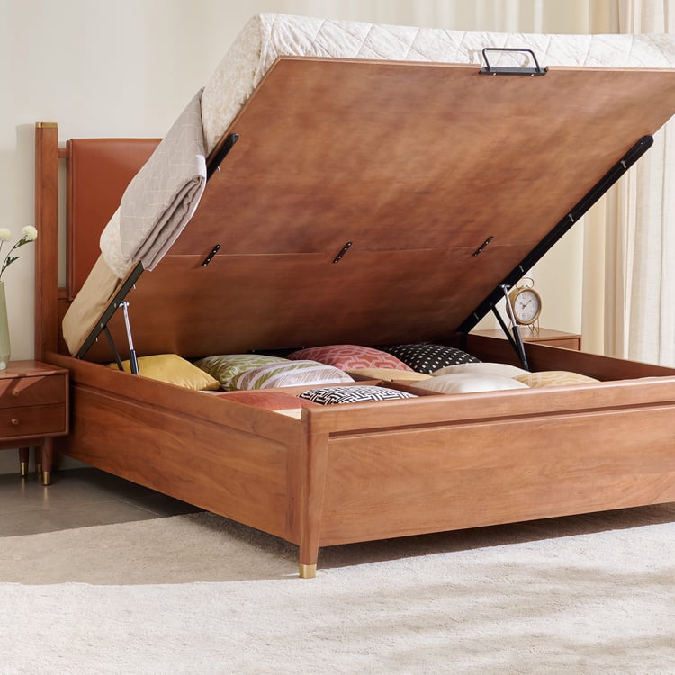 Amanda Opal Acacia Wood King Bed with Hydraulic Storage - Brown