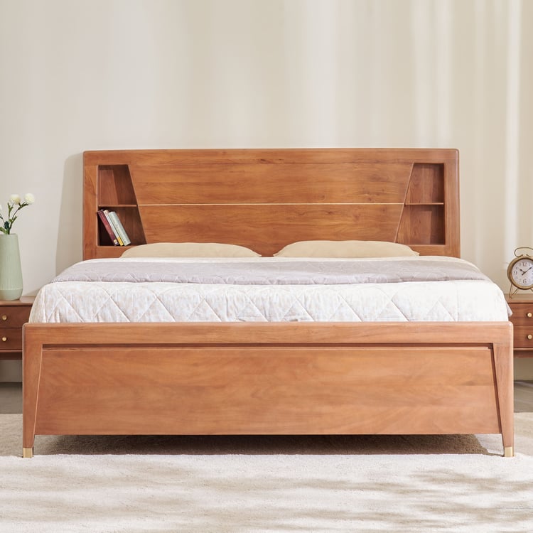 Amanda Amber Acacia Wood King Bed with Hydraulic Storage