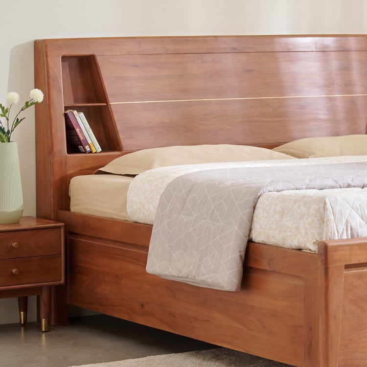 Amanda Amber Acacia Wood King Bed with Hydraulic Storage