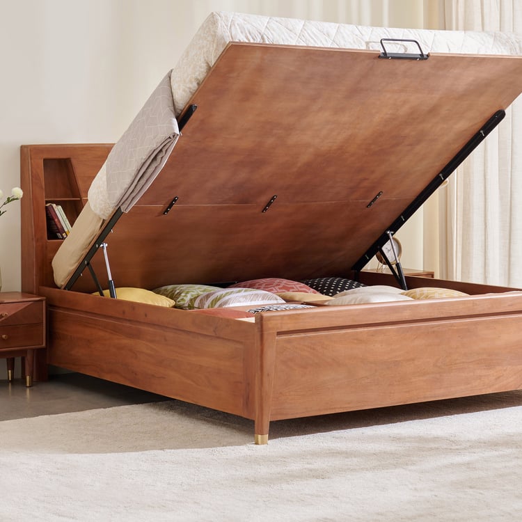 Amanda Amber Acacia Wood King Bed with Hydraulic Storage