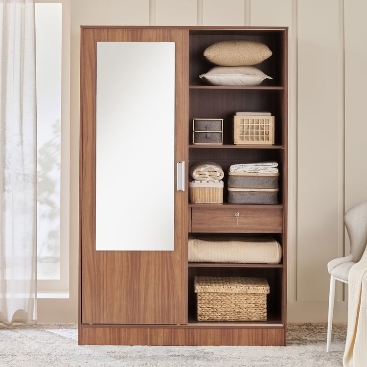 Helios Alton 2-Door Sliding Wardrobe with Mirror - Walnut