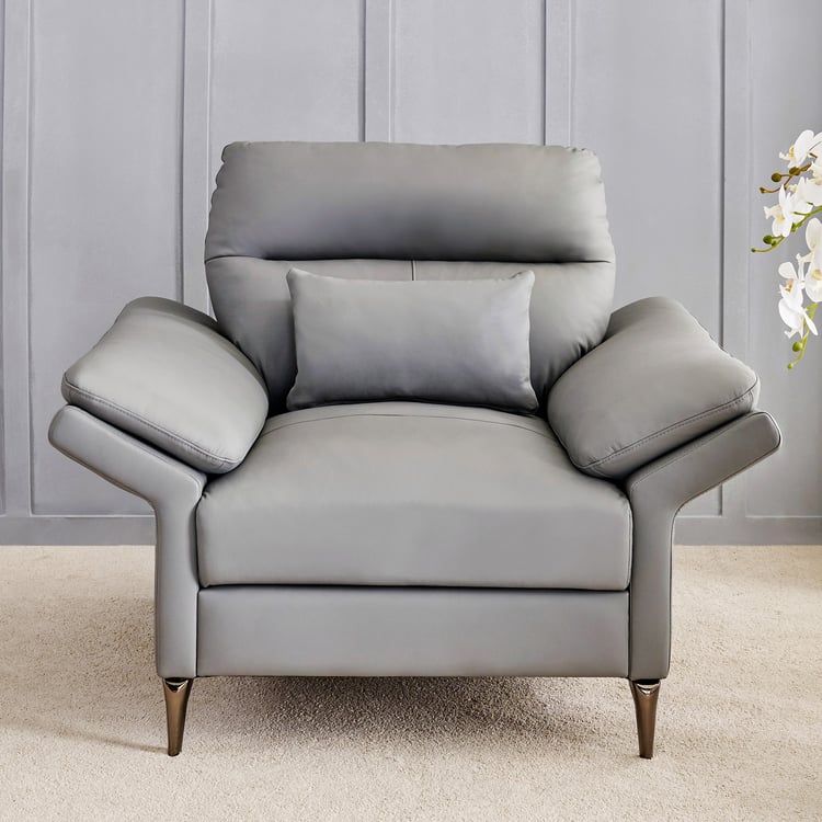 Terraroza Half Leather 1-Seater Sofa with Cushion - Grey