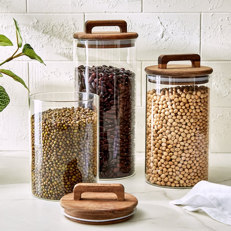Chefs Pride Marcus Borosilicate Glass Jar with Acacia Wood Lid - 1L