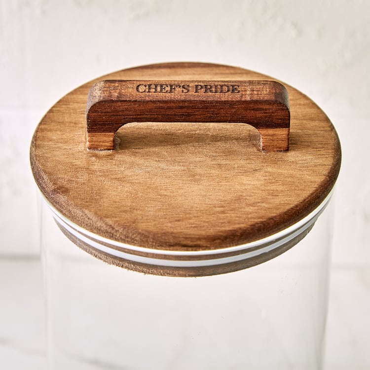 Chefs Pride Marcus Borosilicate Glass Jar with Acacia Wood Lid - 1L
