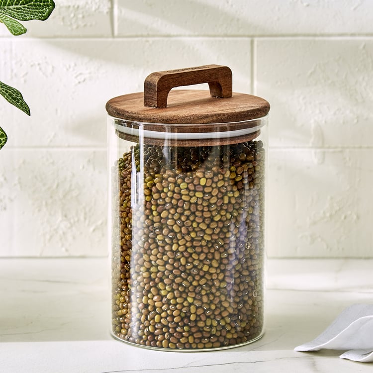 Chefs Pride Marcus Borosilicate Glass Jar with Acacia Wood Lid - 900ml