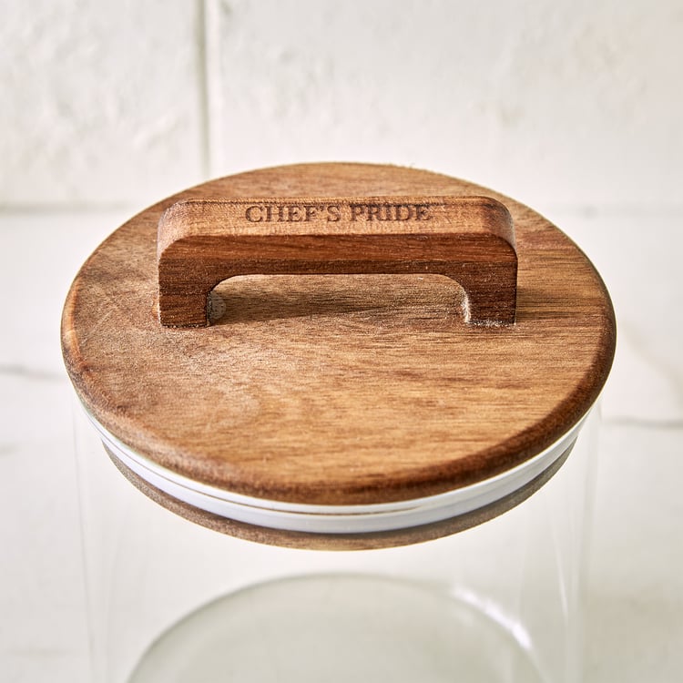 Chefs Pride Marcus Borosilicate Glass Jar with Acacia Wood Lid - 600ml