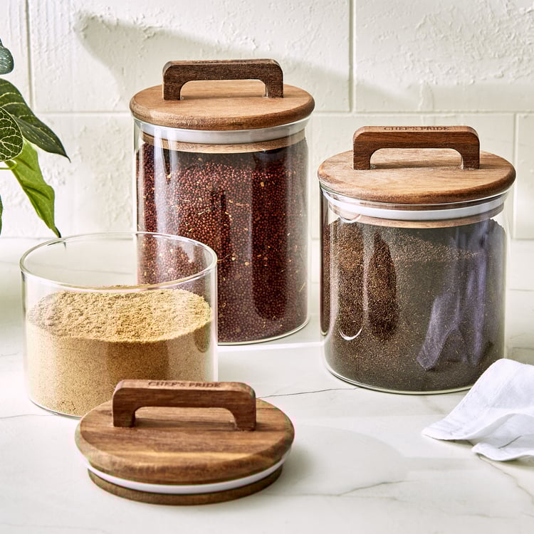 Chefs Pride Marcus Borosilicate Glass Jar with Acacia Wood Lid - 400ml