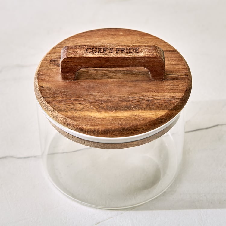 Chefs Pride Marcus Borosilicate Glass Jar with Acacia Wood Lid - 400ml
