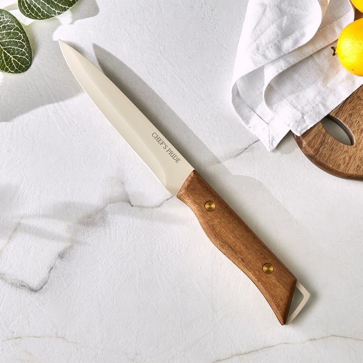 Chefs Pride Hampton Stainless Steel Utility Knife with Acacia Wood Handle