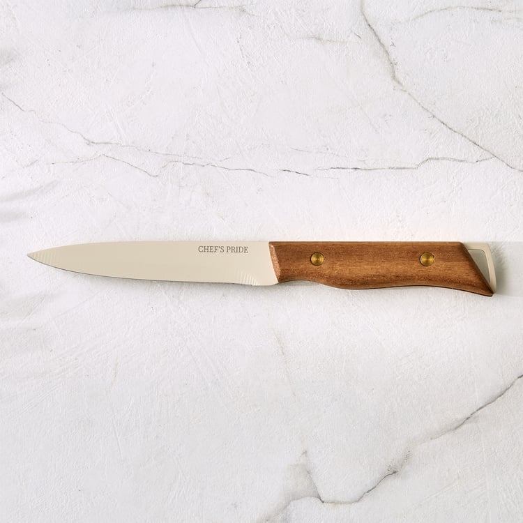 Chefs Pride Hampton Stainless Steel Utility Knife with Acacia Wood Handle