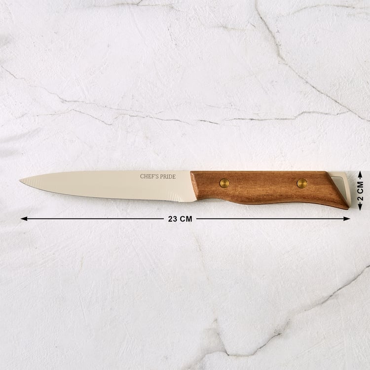 Chefs Pride Hampton Stainless Steel Utility Knife with Acacia Wood Handle