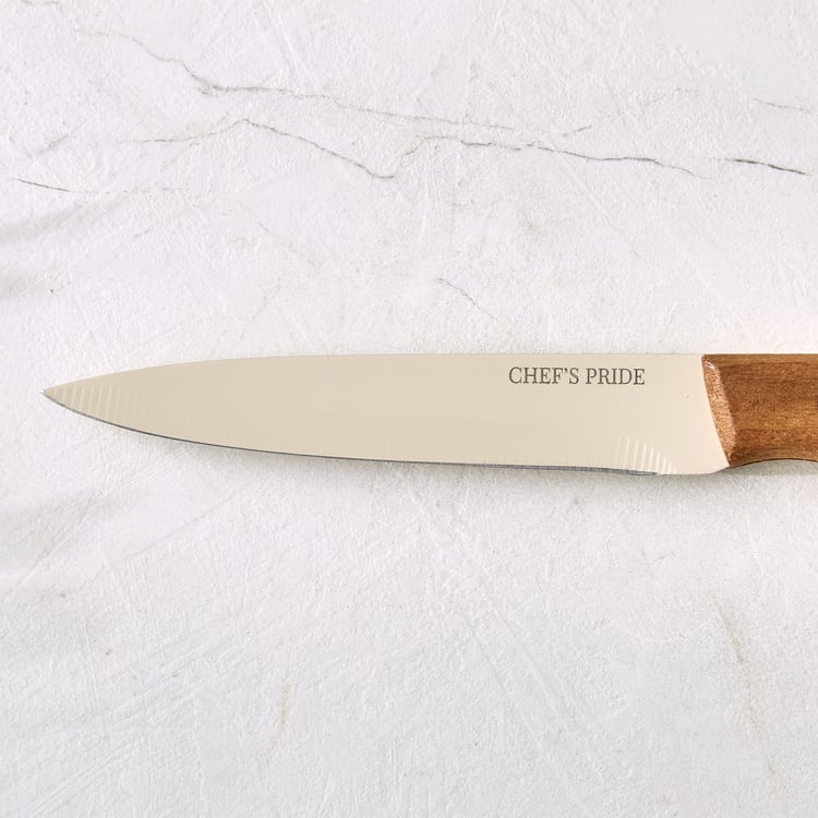 Chefs Pride Hampton Stainless Steel Utility Knife with Acacia Wood Handle