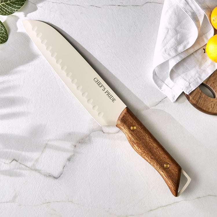 Chef's Pride Hampton Stainless Steel Santoku Knife with Acacia Wood Handle