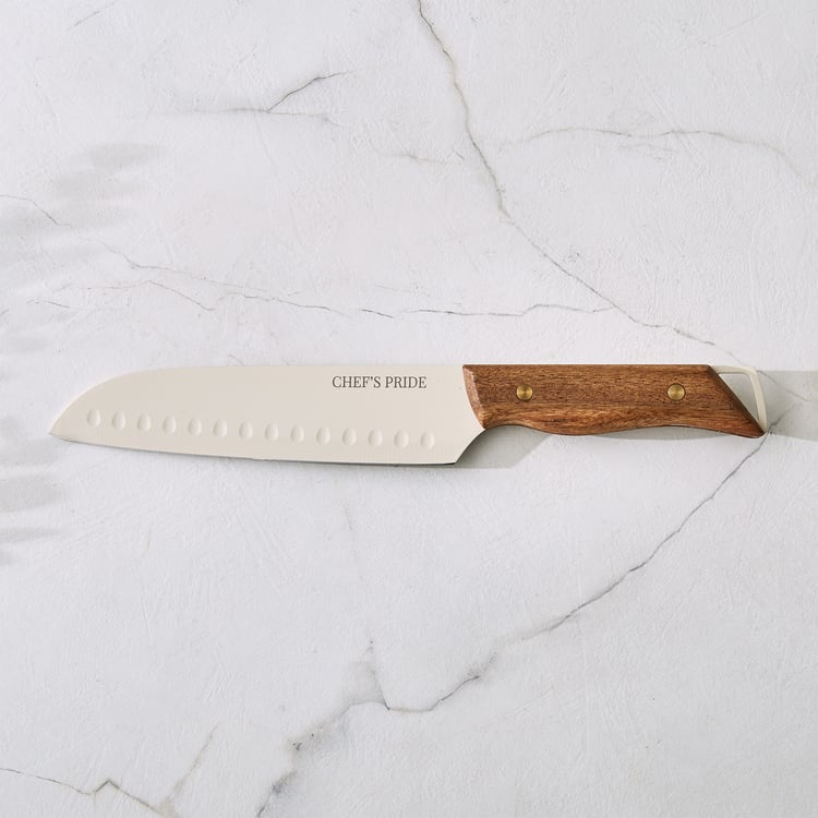 Chef's Pride Hampton Stainless Steel Santoku Knife with Acacia Wood Handle