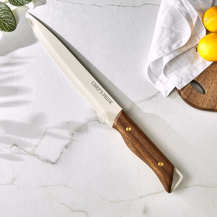 Chef's Pride Hampton Stainless Steel Slicing Knife with Acacia Wood Handle