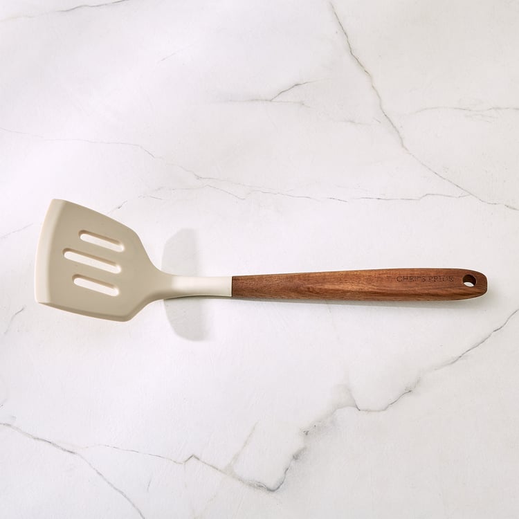 Chef's Pride Zeta Silicone Slotted Turner with Wooden Handle