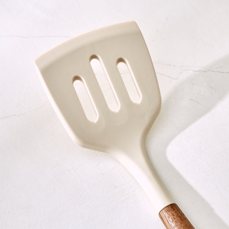 Chef's Pride Zeta Silicone Slotted Turner with Wooden Handle