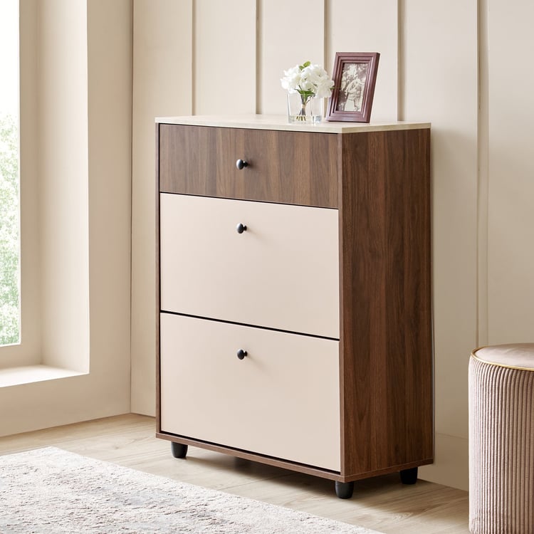 Addison 12 Pair Shoe Cabinet with Drawer - Walnut