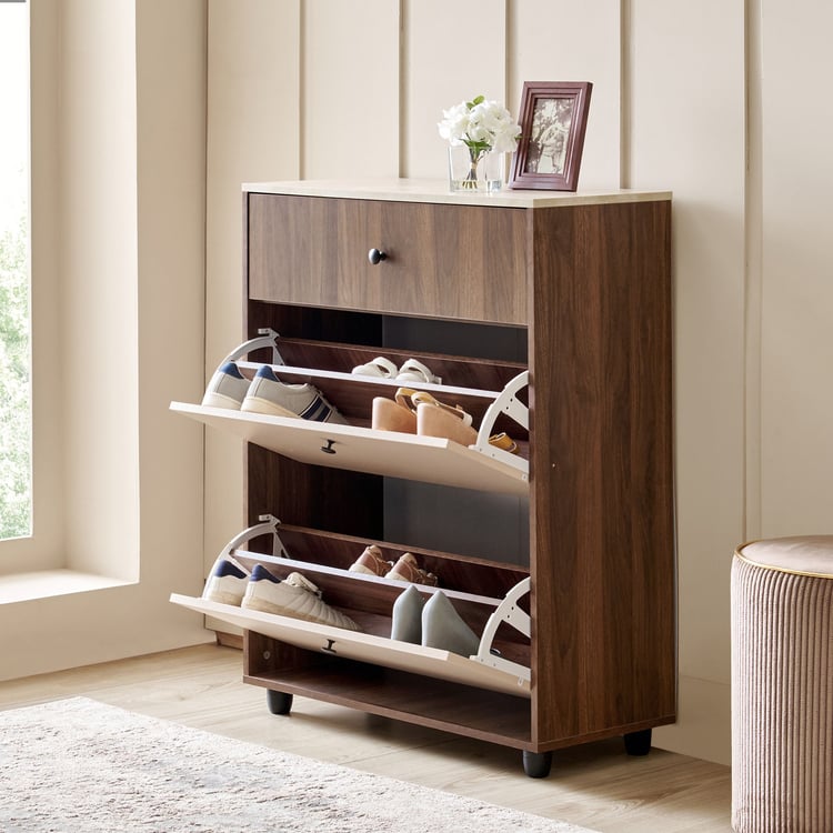 Addison 12 Pair Shoe Cabinet with Drawer - Walnut