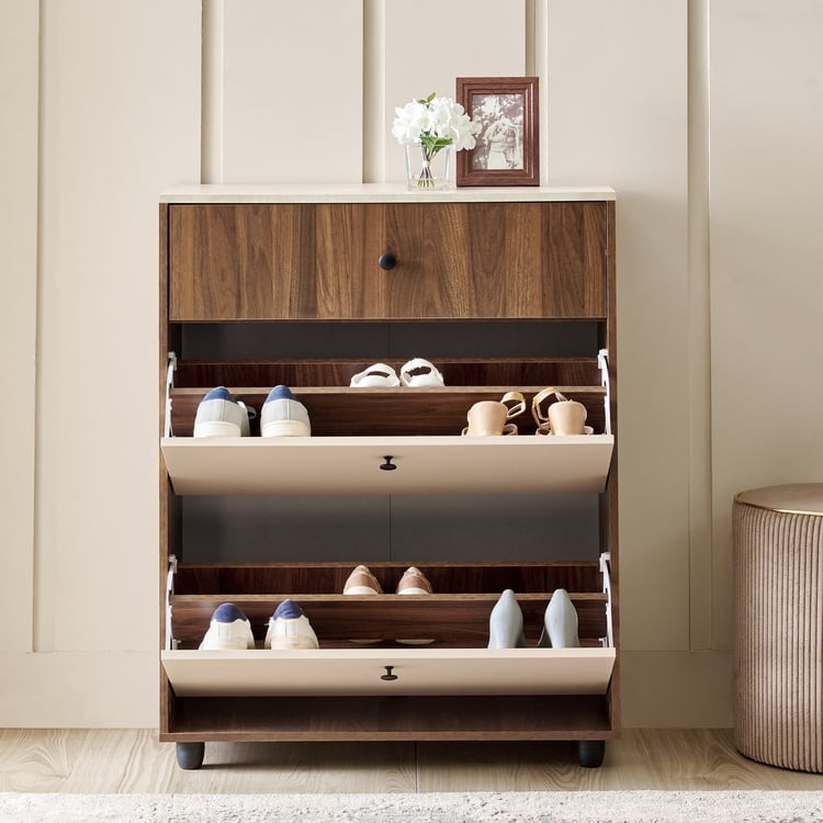 Addison 12 Pair Shoe Cabinet with Drawer - Walnut