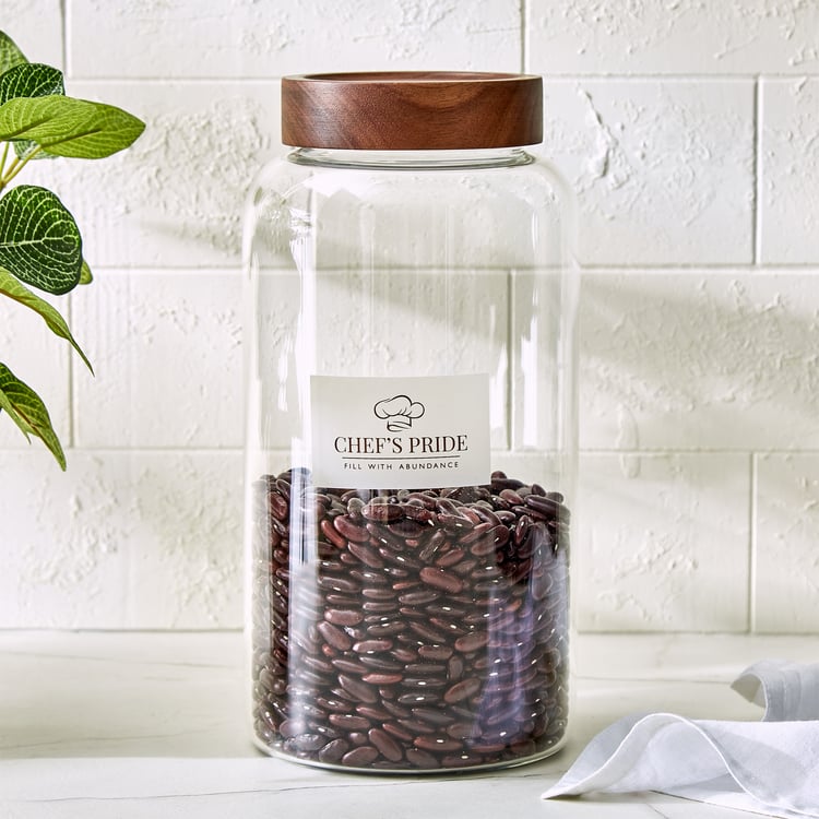 Chefs Pride Amaze Borosilicate Glass Jar with Acacia Wood Lid - 2.5L