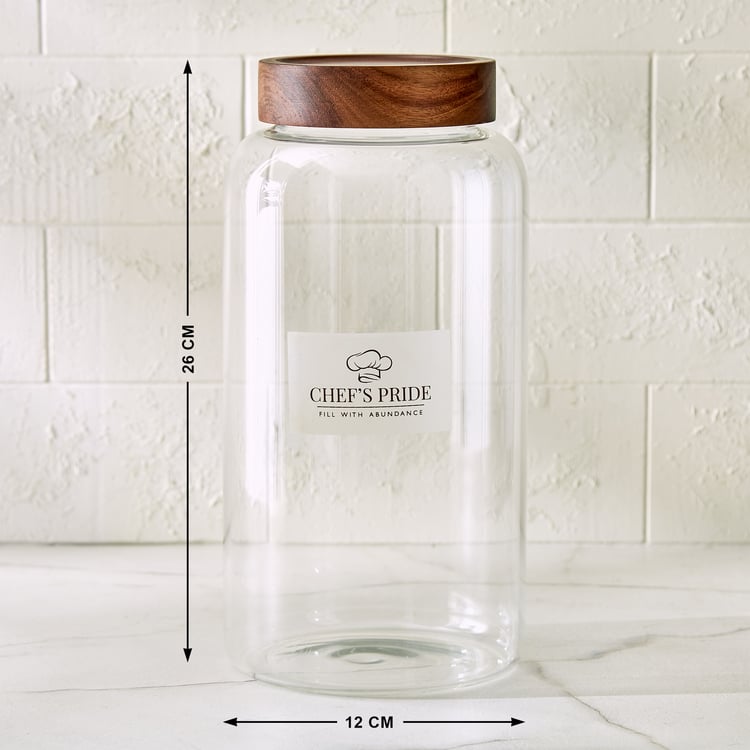 Chefs Pride Amaze Borosilicate Glass Jar with Acacia Wood Lid - 2.5L